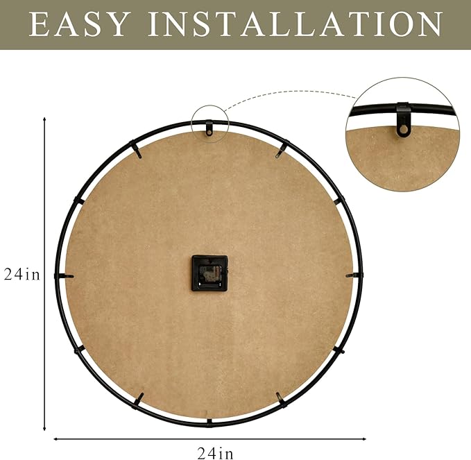 24 Inch Large Wooden Wall Clock – Extra Large Farmhouse Wall Clock with 3D Roman Numerals, Modern White Round Wood & Metal Clock for Living Room, Silent & Accurate Timekeeping