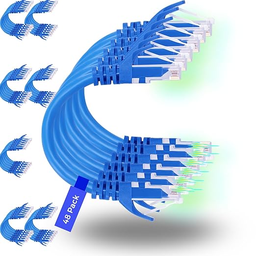 Rapink Patch Cables Cat6 0.5ft (48 Pack), Ethernet Patch Cable 10G, Cat 6 Patch Cable for Patch Panel to Switch, Flexiable Cat 6 Ethernet Cable with Gold Plated Blue