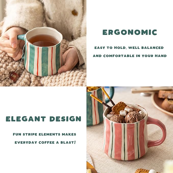 Vibrant Striped Ceramic Coffee Mug - Unique Red Design, 12oz, Microwave & Dishwasher Safe, Perfect for Daily Brews tea or coffee