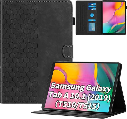 Case for Samsung Galaxy Tab A 10.1 2019 Model SM-T510/T515, Multi-Angle Viewing Smart Stand with Pocket PU Leather Tablet Cases Flip Folio Cover Black