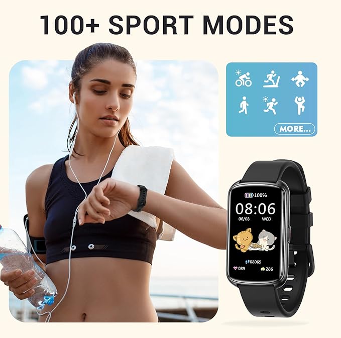 Fitness Trackers, 1.47 Inch Smartwatch, Touchscreen Activity Tracker with Thin Smartband Design, 5ATM Waterproof Fitness Watch Blood Oxygen Heart Rate Monitor for Android/iOS (Black)
