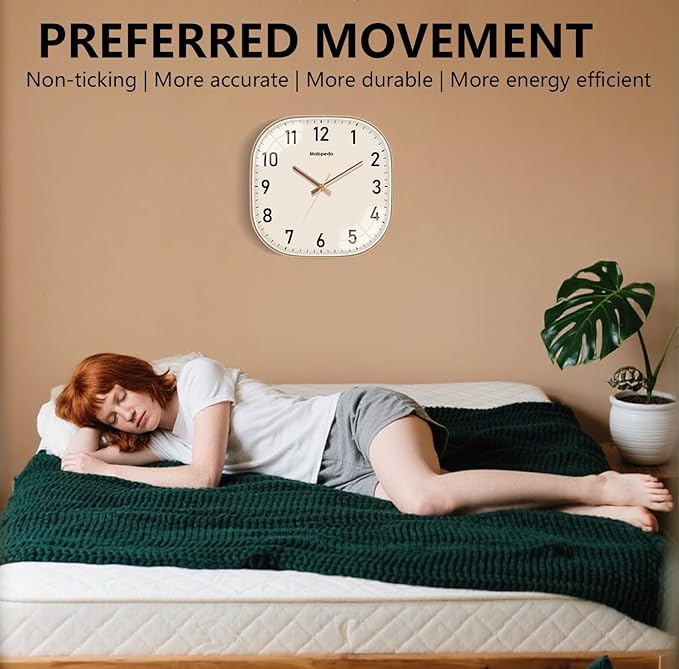 Wall Clocks Battery Operated, 12 Inch Silent Wall Clock, Non Ticking Square Analog Decorative Wall Clocks for Bedroom Living Room Office Home Gym Porch Decor Indoor Outdoor Clock, Rose Gold
