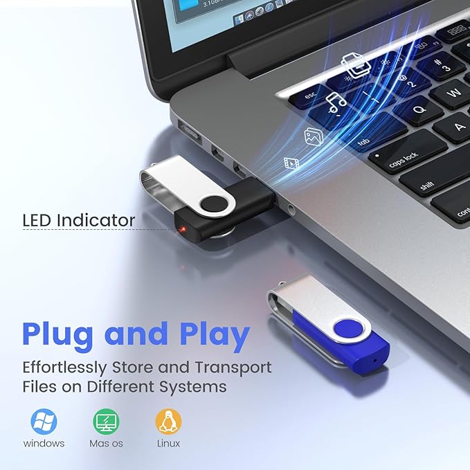 ABLAZE 500 Pack Bulk USB Flash Drives, Wholesale USB 2.0 Thumb Drives 128MB/1GB/2GB/4GB/8GB/16GB/32GB, Mixed Colors, No Logo