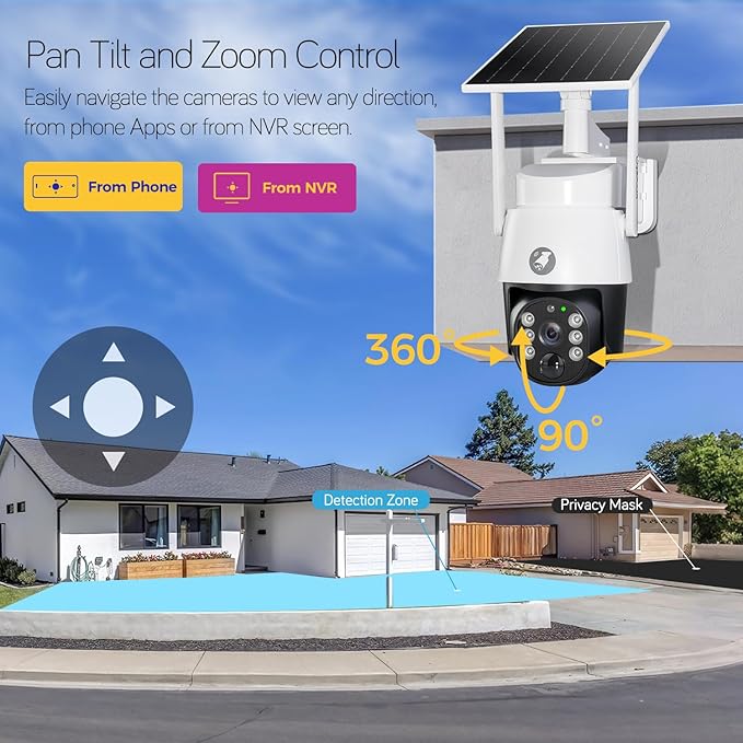 xmartO 4MP QHD Wireless PTZ Solar Security Camera Outdoor/Indoor for Homes, WiFi 6 5G Dual Band, Wire-Free Easy Installation, No Monthly Fee (Wall/Ceiling/Corner/Tree/Pole Mount, SDK4034 4-Pack)