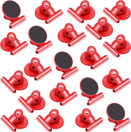 VNDUEEY 20 Pack Magnetic Paper Clip Dispenser Holder, Paperclip Dispenser for Desk, School, Office, Fridge Magnets Refrigerator Magnets, Magnet Clips for Whiteboard Locker (Red)