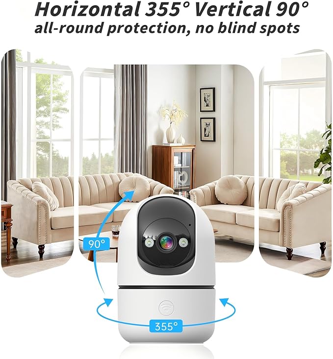 Indoor Camera 5G&2.4G WiFi Cameras for Home Security Instant 911 Alert, 360° Pan/Tilt Baby Monitor/Dog/Pet Camera AI Motion Detection Night Vision, Speaker, US Cloud Storage (2Pack)