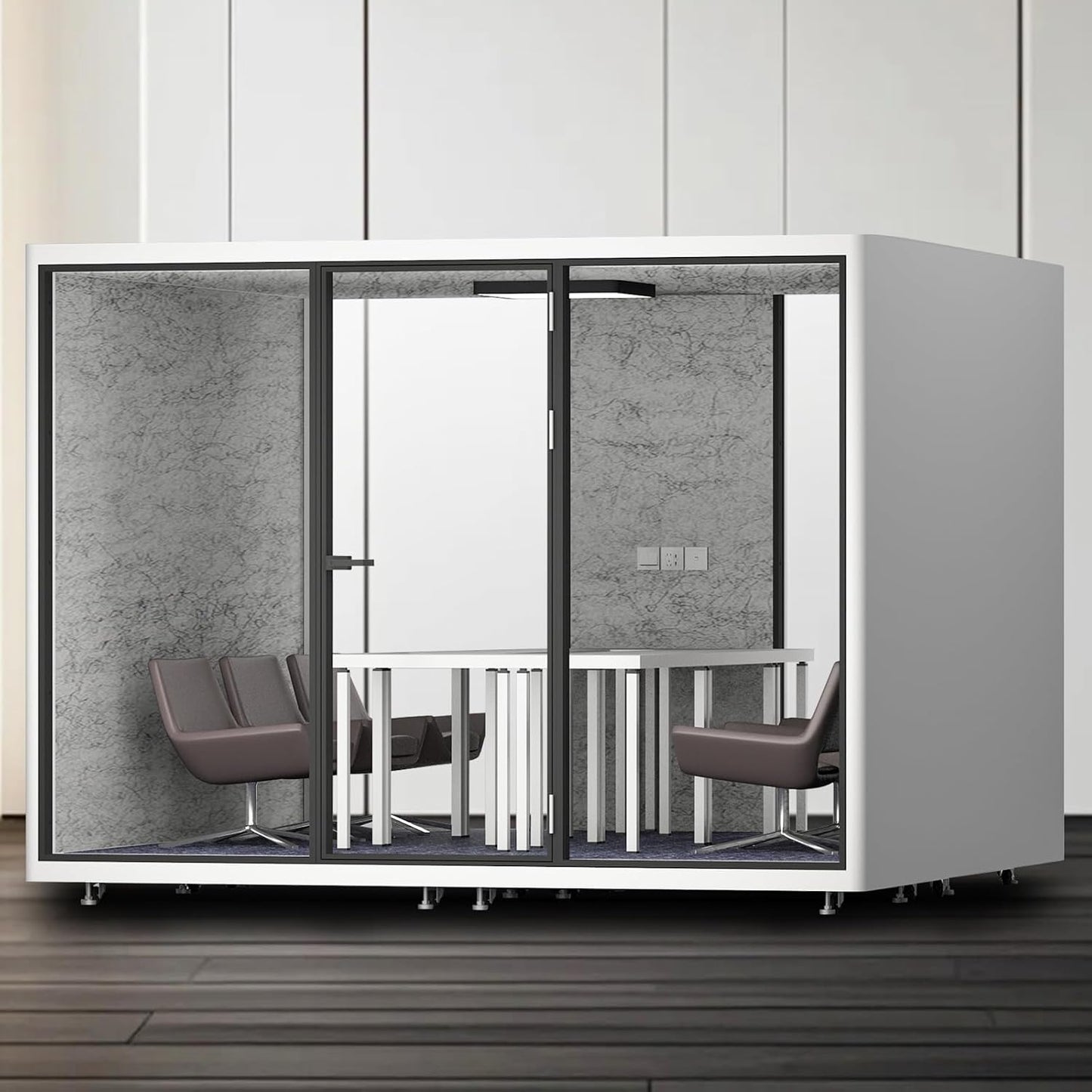 Office Sound Booth with Audio Privacy - Large Soundproof Booth with White Modern Style,Movable Room with Light,Ventilation,Socket for Meeting Room,Band Practice,Home Gym(118.11IN)