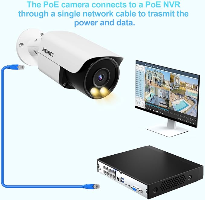 5MP PoE Camera, Outdoor Bullet Security Surveillance IP Camera IP67 Rating, Smart Dual Light Color Night Vision, Two-Way Audio, 2.8mm Lens 110° Wide Angle, Human&Vehicle Detection, INB5GD37Y