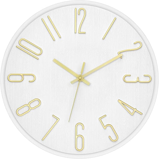 Foxtop Wall Clock 12 Inch Silent Non Ticking Battery Operated Round Wall Clock Modern Simple Style Clocks Decorative for Home Office Bedroom Kitchen School (White)