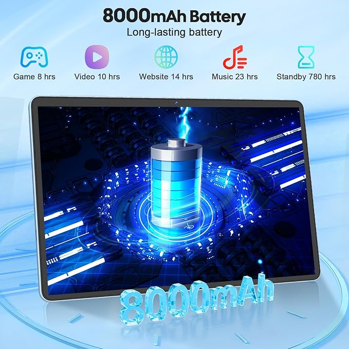 2026 11 inch Tablet, Android 15 Tablet with Keyboard, 24GB RAM+128GB ROM(2TB Expand), 8000mAh, Gemini AI, 2.4G/5G WiFi, BT5.0, GMS, Octa-core, 2 in 1 Tablets with Case, Mouse, Stylus(Black Case)