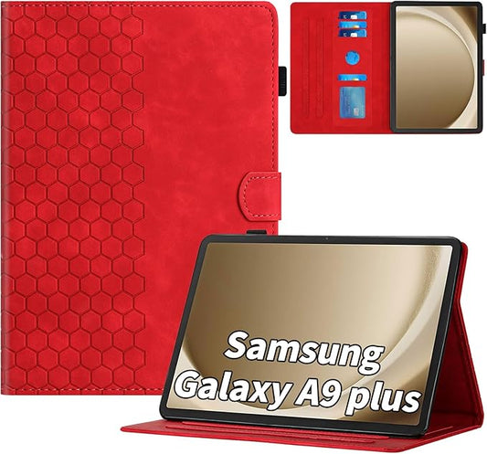 Case for Samsung Galaxy Tab A9 Plus/A9+ 5G 11 Inch 2023 Model (SM-X210/X216/X218), Multi-Angle Viewing Smart Stand with Pocket Auto Wake/Sleep PU Leather Tablet Cases Flip Folio Cover Red