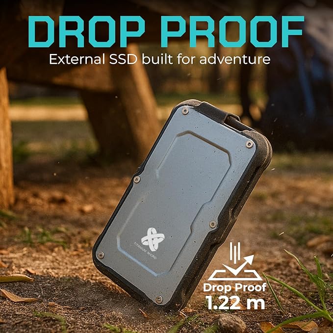 Titanium Micro 500GB External SSD, Titanium One Portable SSD - Up to 550MB/s, USB 3.2 Gen 2 USB-C USBA, Rugged IP66 Water Drop Resistance, External Solid State Drive Storage for PC Mac Smartphone