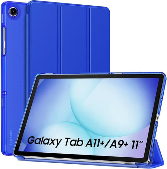 MoKo Case for Galaxy Tab A11+ Plus/A9+ 11-Inch 2025/2023, Slim Stand Protective Smart Cover with Hard PC Translucent Back Shell for Galaxy Tab A11+/A9 Plus Tablet, Auto Wake/Sleep, Klein Blue