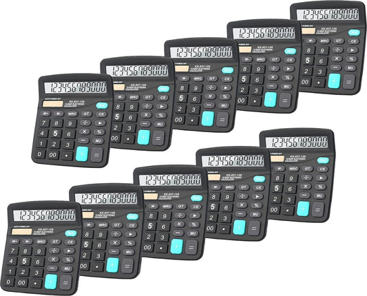 Calculators, BESTWYA 12-Digit Dual Power Handheld Desktop Calculator with Large LCD Display Big Sensitive Button (Black, Pack of 10)