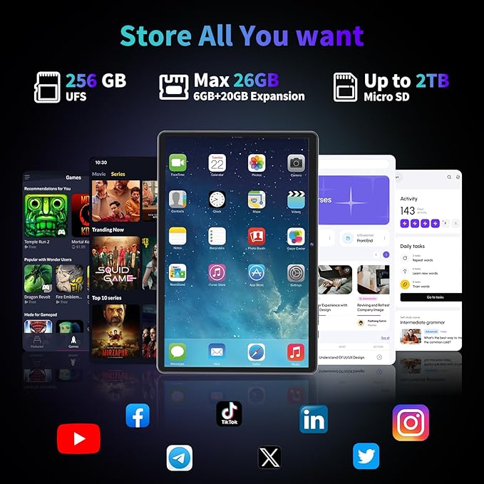 2025 Android 15 tablet with keyboard, 26GB+256GB+2TB Expand, 10 inch 2-in-1 Tablets with 8-Core, 5G WiFi, 8000mAh, BT5.0, 5MP+13MP, GMS, GPS, Widevine L1, Tablet PC with Mouse, Case, Stylus (Silver)
