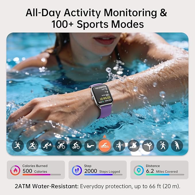 Smart Watches for Women with Alexa & Bluetooth Call,1.85" HD Screen Fitness Tracker,30-Day Battery,Heart Rate/Sleep/SpO2 Monitor,100+ Sports Modes,2ATM Waterproof Smartwatch for Android iPhone(Purple)