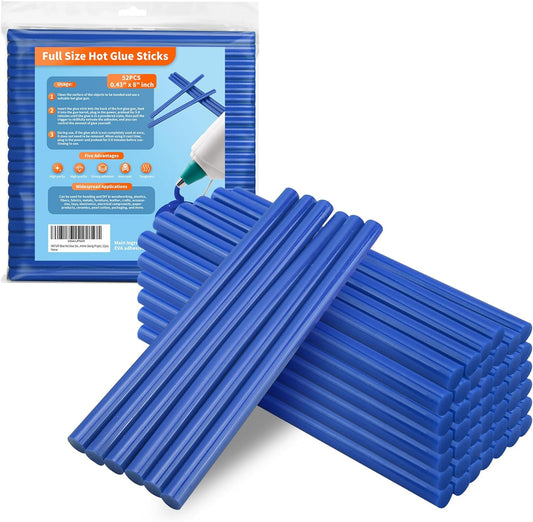 MATUFF Blue hot Glue Sticks Full Size 0.43â Dia x 8â Long, 52 pcs Hot melt Adhesive Glue Sticks, All-Purpose Colored Glue Gun Sticks for Christmas Decoration Crafting Arts School Home Repair Bonding