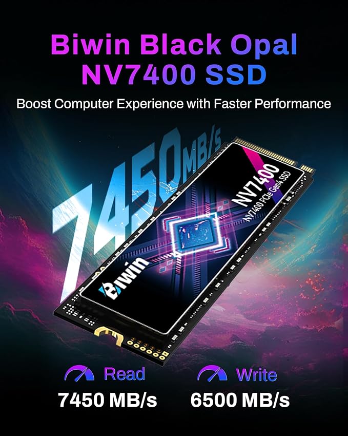 BIWIN Black Opal NV7400 4TB SSD Gen4x4, Read Speed up to 7450MB/s, NVMe M.2 2280 PCIe 4.0 Internal PC Solid State Drive for Laptop/Desktop/PS5