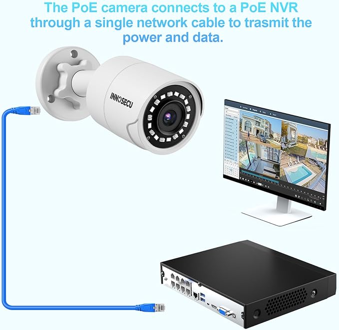 IP PoE Camera 4MP, Outdoor Indoor Bullet Security Surveillance Camera, Waterproof IP6, Built-in Mic, 2.8mm Lens Wide Angle 110°, Motion Detection, Human/Vehicle Detection, INB4FR38F (White)