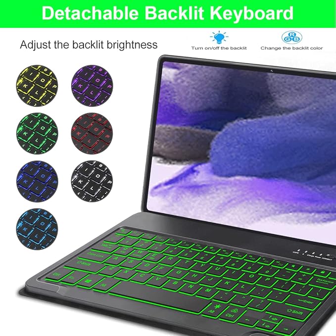 Keyboard Case for Samsung Galaxy Tab S10+ Plus/ S9FE Plus/ S9 Plus/ S9+/ S8+/S8 Plus/ S7 FE/S7 Plus/S7+ 12.4 Inche, Smart Wireless Keyboard Case with Pen Holder(Blue)
