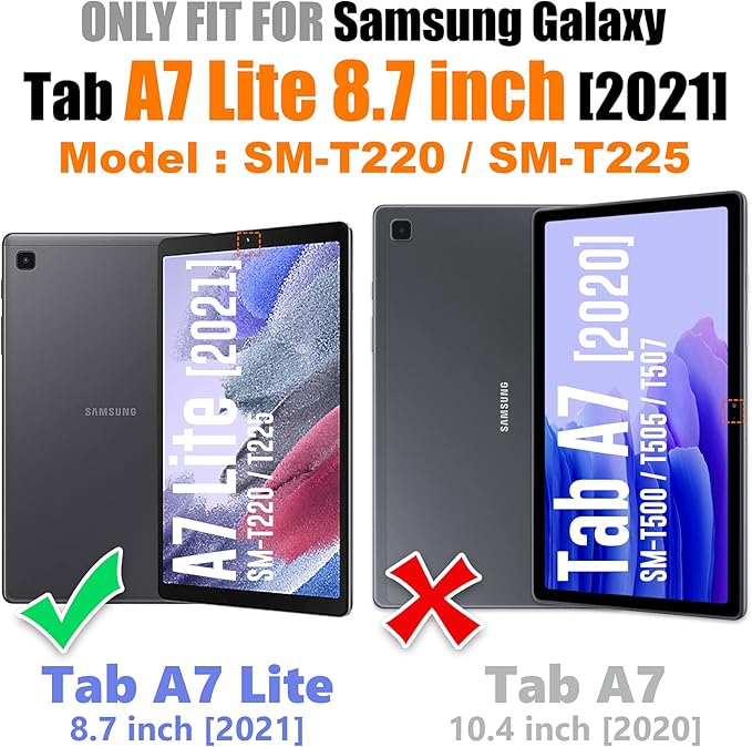 Case for Samsung Galaxy Tab A7 Lite 2021 8.7'' SM-T220/T225/T227 with Screen Protector Pencil Holder [360 Rotating Hand Strap] &Stand, SEYMAC stock Drop-Proof, Black