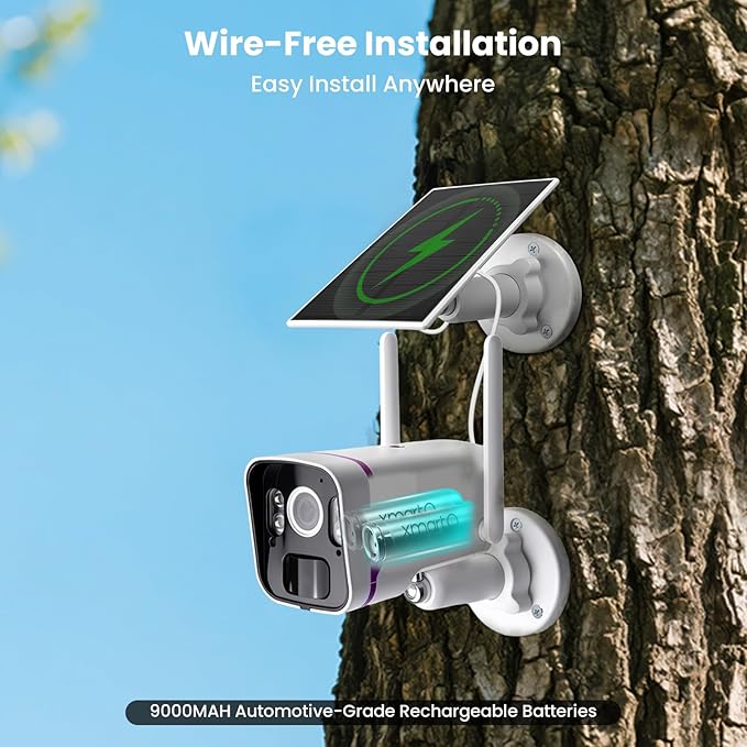 XMARTO Solar Security Cameras Wireless Outdoor, WiFi6 NVR with 64GB Micro SD Card, 10 PCs 4MP QHD Home security camera system with 10CH Expandable NVR, 120 Days Local Storage, All-Weather Solar Charge