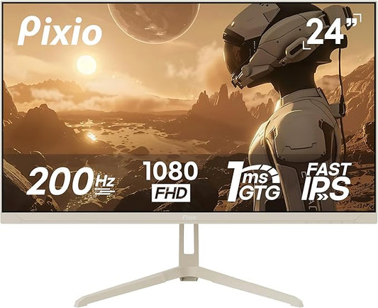 Pixio PX248 Wave Beige 24 inch 200Hz Refresh Rate FHD 1080p Resolution Fast IPS Panel 1ms GTG Response Time Beige Gaming Monitor with Adaptive Sync