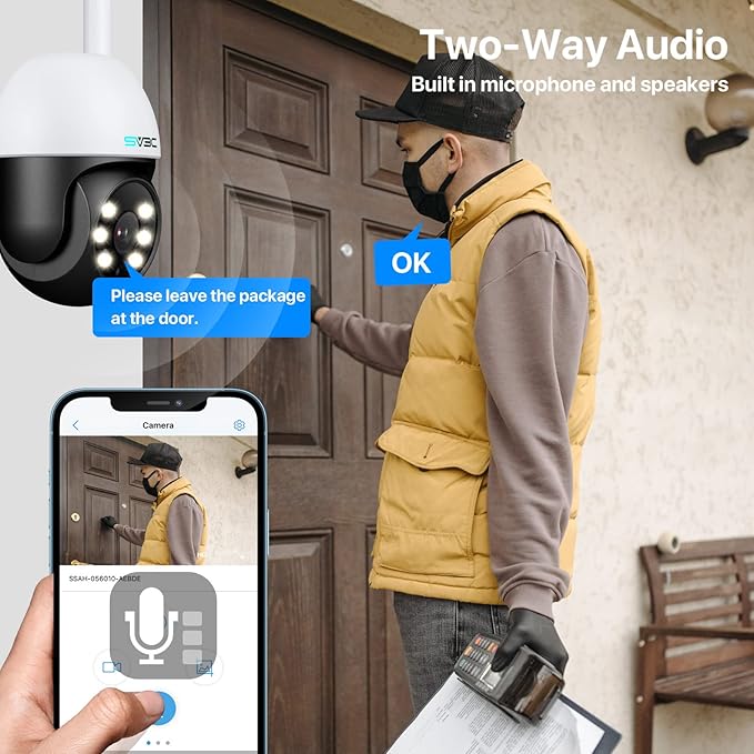 SV3C 2 Pack PTZ Security Camera Outdoor, 1080P Pan Tilt WiFi IP Camera, Auto Tracking 360 Camera, ONVIF, Color Night Vision, 2-Way Audio, Human Motion Detection, Waterproof, 24/7 Recording, Camhipro