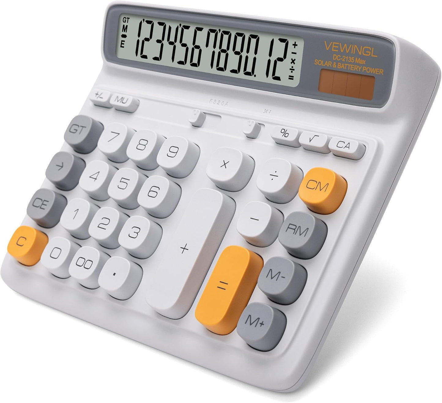 VEWINGL Desktop Calculator, 12-Digit Large LCD Display, Big Computer-Style Keys, Dual Power (Solar & Battery), Auto Sleep Mode, for Office, School, Home & Business 7.5â³ x 6.1â³ (Gray, L)