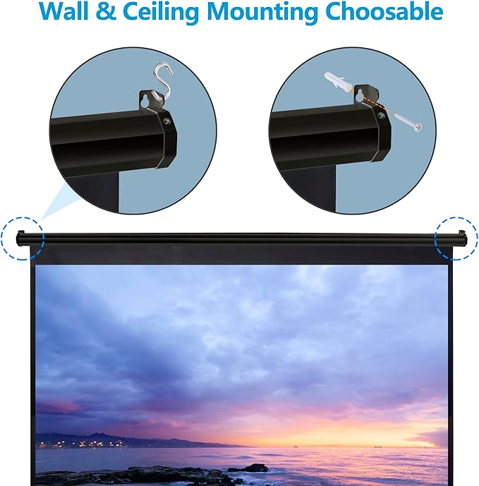 Smartxchoices 120" HD Manual Projector Screen 1:1 Format with Auto Lock Anti-Crease Home Theater Office Wall Mounted Ceiling Pull Down Projection 1.1 Gain Matte Black,View Size: 84 x 84 inches