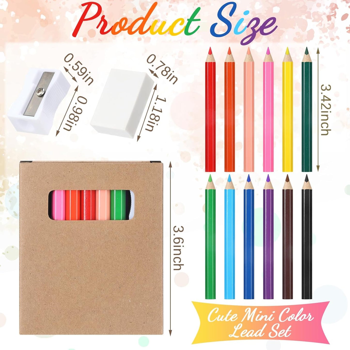 288 Pcs / 24 Boxes Mini Drawing Class Colored Pencils Bulk for Kid 3.5 Inch Back to School Supplies Portable Short Fat Per Set 12 Different Color with Sharpener Eraser Coloring Pencils