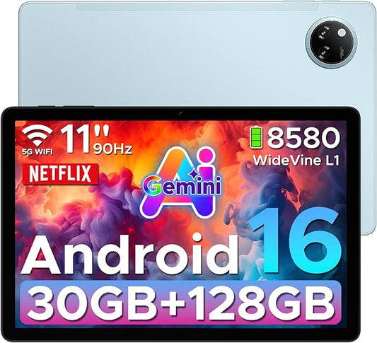 DOOGEE Tab A9 Pro+ Android 16 Tablet,11 inch Tablet with 90Hz Display,30GB+128GB/2TB TF Octa-Core Gaming Tablets,8580mAh,1080P,Bluetooth 5.0+5G WiFi Tablets,13MP+5MP,Face ID/OTG