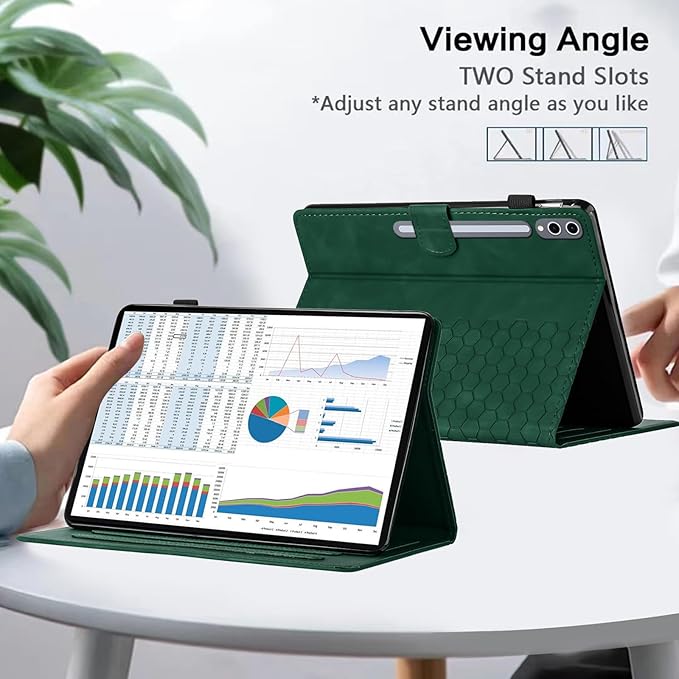 Case for Samsung Galaxy Tab S10 Plus 2024/ S9 FE Plus 5G 12.4 Inch 2023, Multi-Angle Viewing Smart Stand with Pocket Auto Wake/Sleep PU Leather Tablet Cases Flip Folio Cover Green