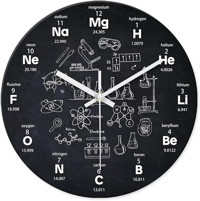 XNM Black Wall Clock for Living Room Round Glass Chemical Clock Battery Operated 14 Inch Analog Large Clocks for Walls