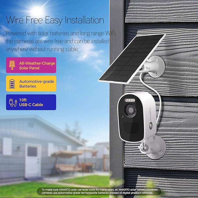 XMARTO 100% Wire-Free Solar PTZ Home Security Camera System Wireless, 4-Set 2K 4MP QHD CCTV Camera Kit + 2PCS Wire-Free Solar Security Camera