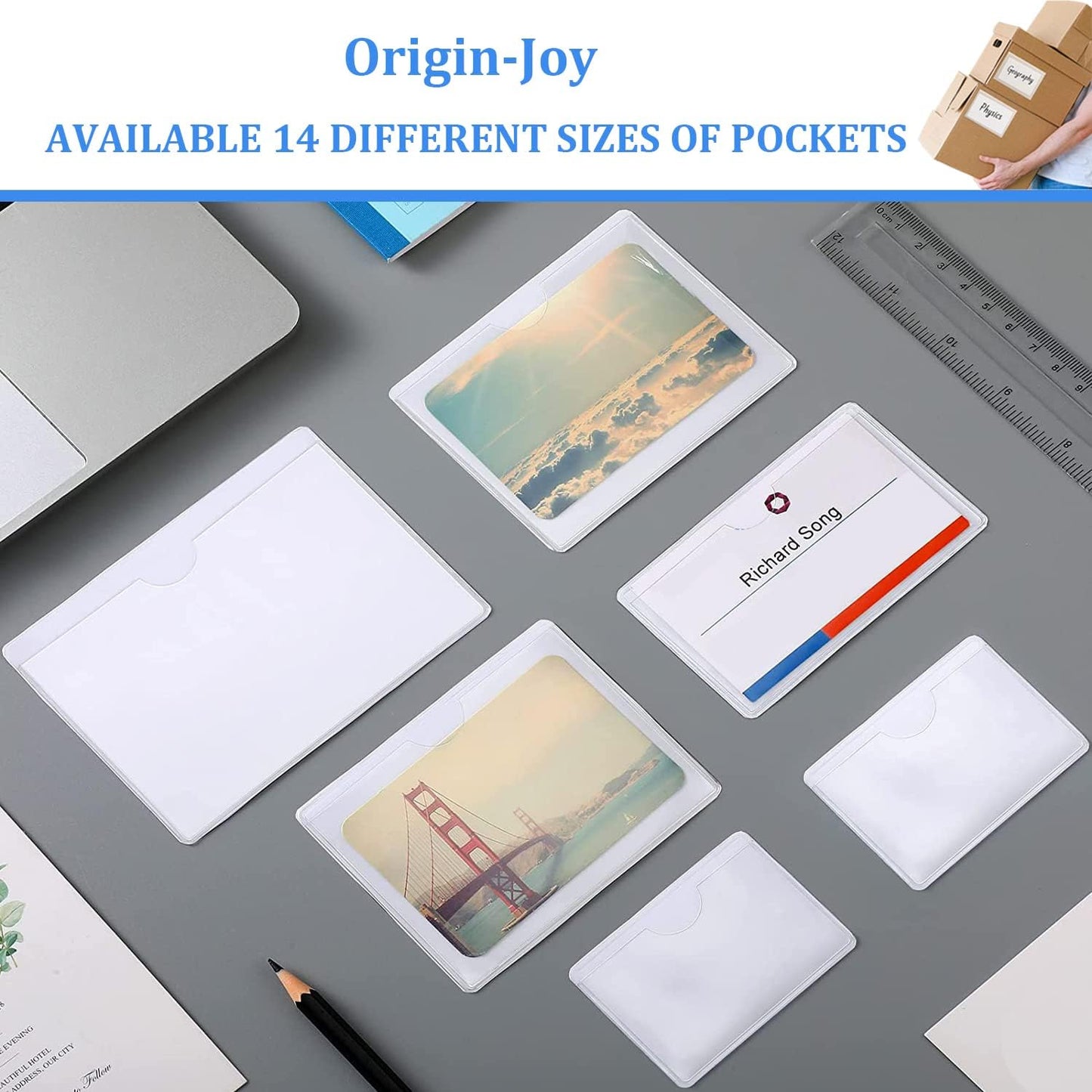 Origin-Joy 25 PCS Self-Adhesive Index Label Pockets, Clear Plastic Peel & Stick Card Holders with Top Open for Loading (2 x 1.75 inch)