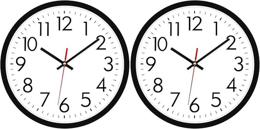 Lumuasky 2 Pack Black Wall Clock,12 Inch Silent Non Ticking Quartz Battery Operated Round Analog Classic Clock for Classroom School Office Living Room Bedroom Home