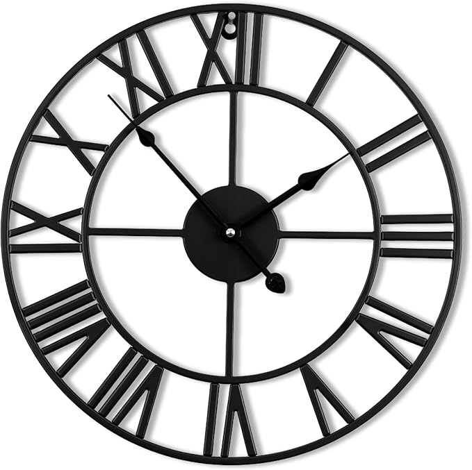 16inch/40cm Wall Clocks Battery Operated,Wall Clocks for Living Room Decor, Bedroom,Office,Bathroom,Silent,Large Wall Clock for Home and Kitchen,Farmhouse (Iron Roman Numerals, 16 inches)