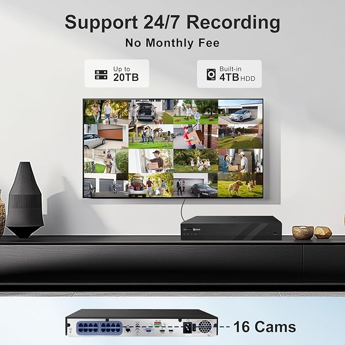 Anpviz 12MP 16CH NVR PoE Security Camera System, 8PCS 3K 6MP Wired IP Turret Cameras Outdoor with AI Human Vehicle Detection, Smart Color Night Vision, Built in Mic, 12MP PoE NVR with 4TB HDD, NDAA