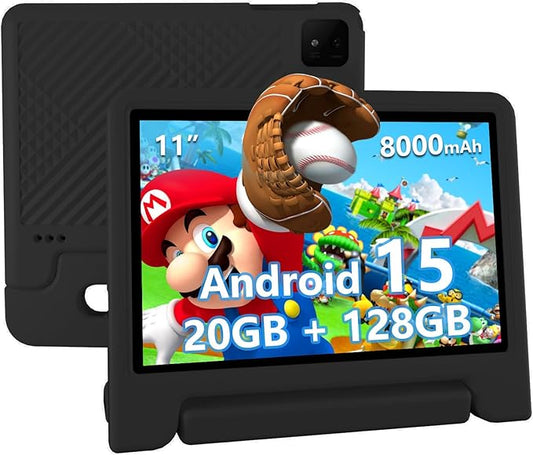 Kids Tablet, 11 inch Android 15 Tablet for Kids, 20GB RAM 128GB ROM Octa-Core 8000mAh Battery Childs Tablets with Shockproof Case, Bluetooth, WiFi, Parental Control, Dual Camera, GPS