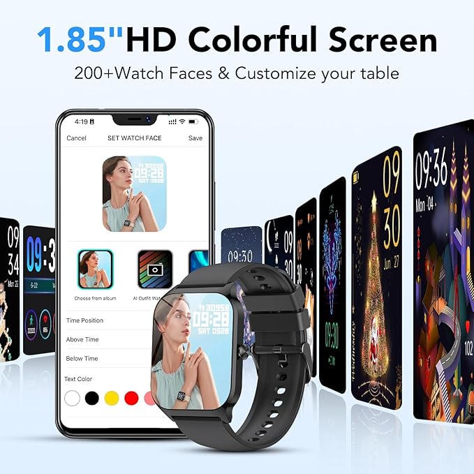 Smart Watch for Men Women, 1.85" HD Fitness Tracker with Bluetooth Calls/AI Voice Control, IP68 Waterproof, 115+Sports Modes, 24/7 Heart Rate/Sleep Fitness Watch Compatible with iOS/Android Grey