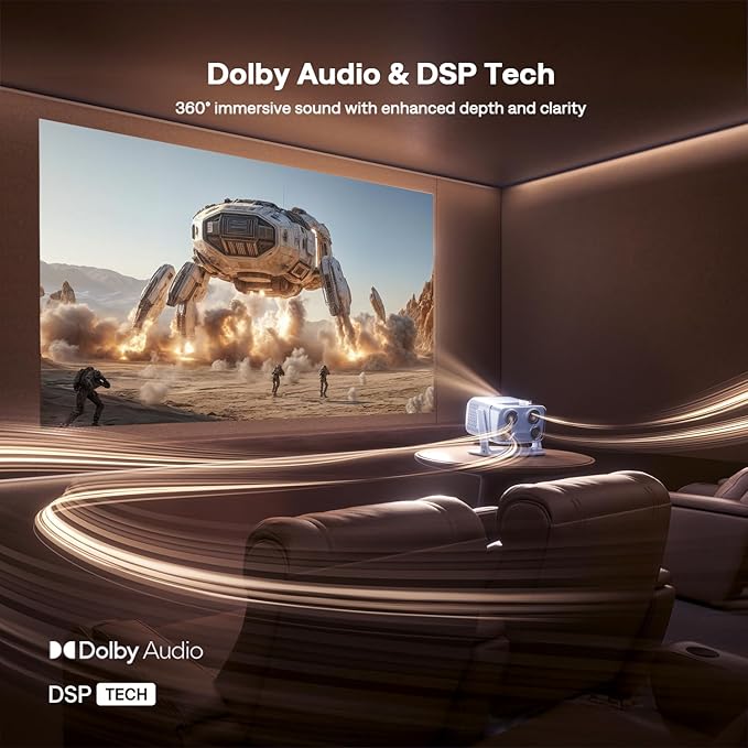 Aurzen BOOM mini Google TV 4K Supported Smart Portable Projector with WiFi and Bluetooth, Outdoor & Home Movie Projector with 20W Speakers DoIby Audio, Real-Time Focus, 500 ANSI Lumens, Blue