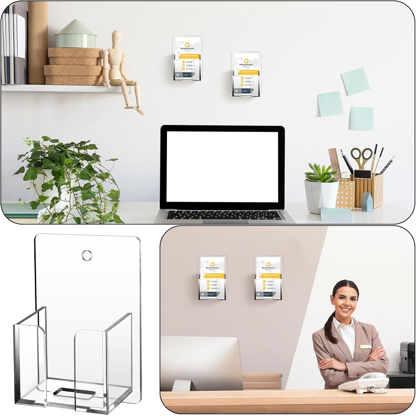 Chunful 3 Pcs Wall Mount Business Card Holder 3.75 x 2.75 x 1.25 Inch Vertical Clear Acrylic Card Display Rack Single Pocket Organizer Pre Drilled Plastic Display Stand for Home Office (Simple Style)