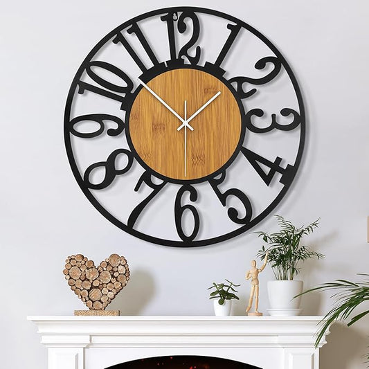 Large Wall Clock for Living Room Decor, 14 Inch Non Ticking Silent, Battery Operated Modern Vintage Oversized Wall Clock for Bedroom Kitchen