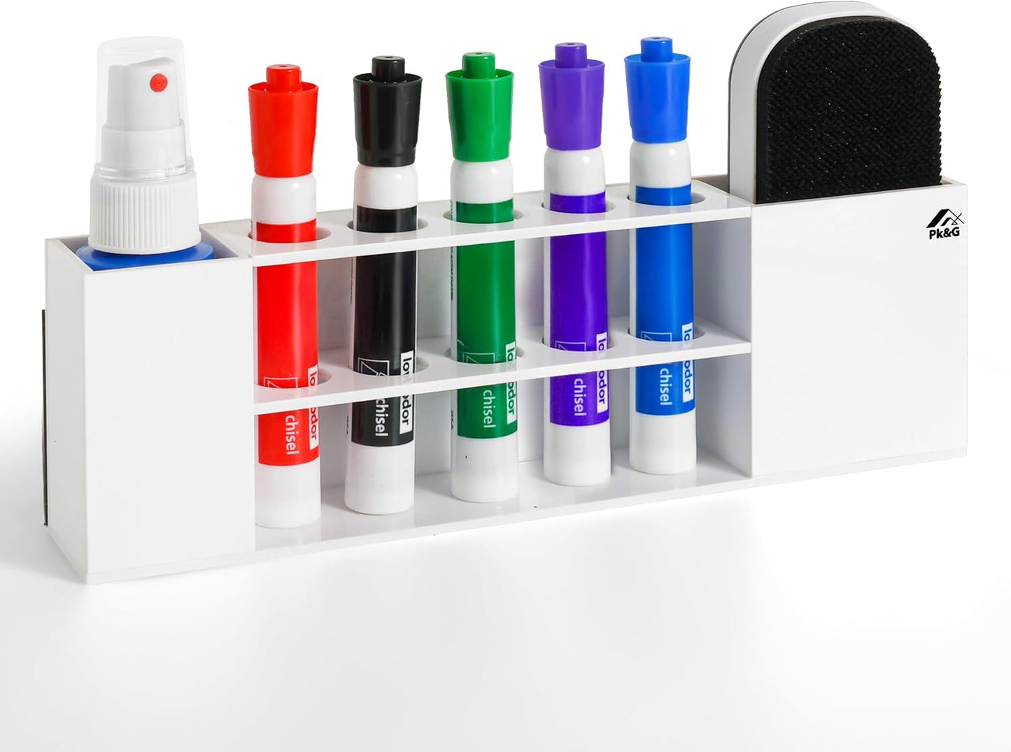 Slim Magnetic Dry Erase Marker Holder for Whiteboard, Space Saving Pen Organizer with Glass and Wall Mount Accessories for Fridge, Office, and School. (White)