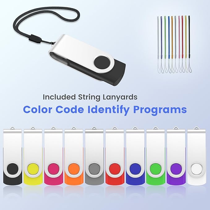 ABLAZE 4GB Flash Drive 10 Pack, USB 2.0 Memory Stick with Lanyards Swivel Thumb Drives Bulk 4GB Pendrive U Disk for Data Storage (Mixcolors)