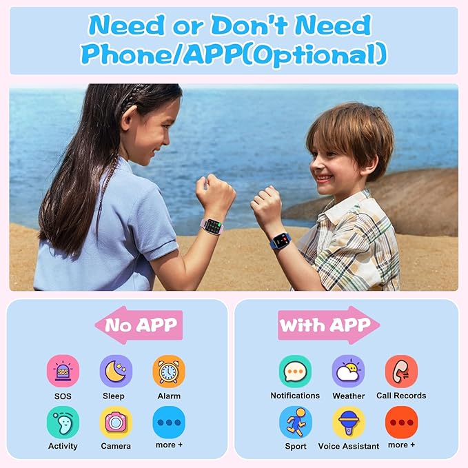 Smart Watch for Kids, 1.85" Fitness Tracker with Heart Rate, Sleep Monitor, IP68 Waterproof Smartwatches with Video Music, Pedometer, Game, NO APP/Phone, Gift for Boys Girls. (Classic, Pink)
