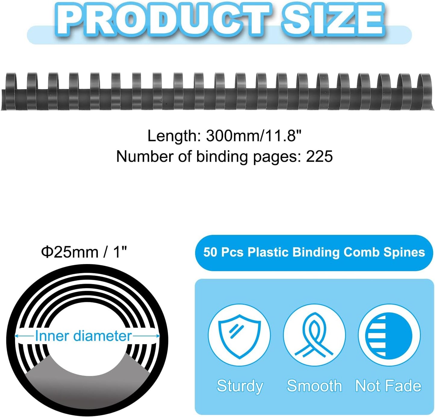 PATIKIL 25mm (1") Plastic Binding Combs, 50 Pcs 21 Rings Comb Binding Spines 225 Sheet Capacity Letter Size for Binding Paper Sheets Notebook Calendar Picture Album, Black