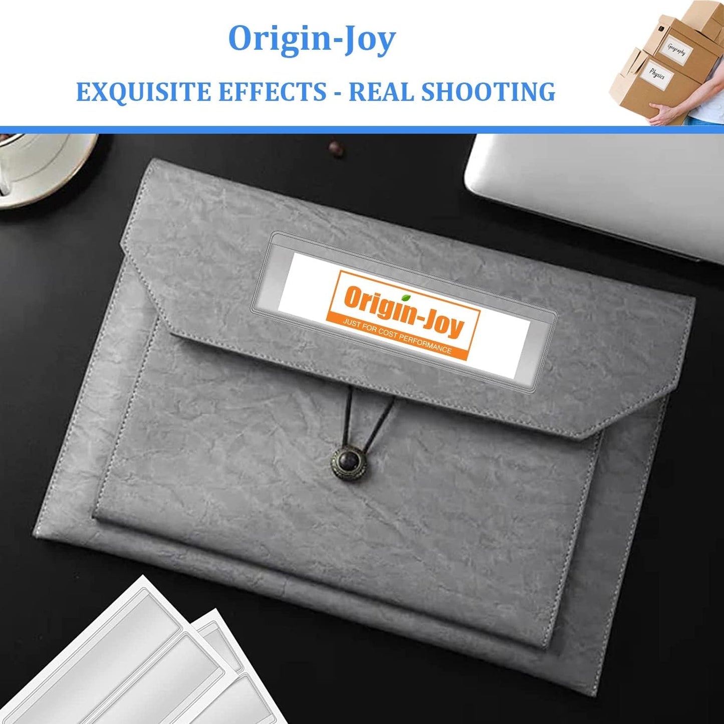 Origin-Joy 35 PCS Self Adhesive Index Card Pockets with Top Open, Clear Plastic Label Holder for Cards of Note, Library and Business, Adhesive Label Pockets & Card Holder (3 x 3 inch)