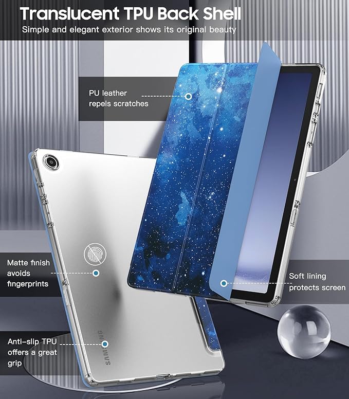 TiMOVO Case for Samsung Galaxy Tab A9+/A9 Plus 11" 2023, Slim Soft TPU Translucent Frosted Back Protective Cover for Galaxy Tab A9+ Tablet SM-X210/X216/X218, Auto Wake/Sleep, Blue Starry Sky